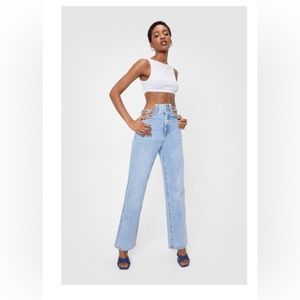 Chain Detail High Waisted Straight Leg Jeans, size M